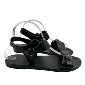 Kyma Women's Black Leather Ankle Strap w/Buckle Flat Sandals Size EUR 39 US 8.5